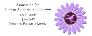 Banner with ABLE 2006, June 6-10 at Purdue University, logo of purple flower