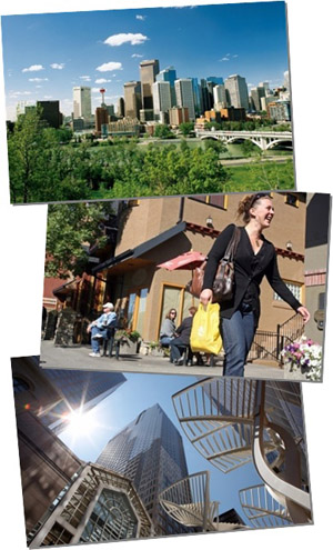 Collage of 3 photos of downtown Calgary