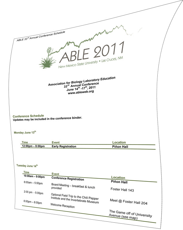 Screenshot of ABLE 2011 tentative schedule